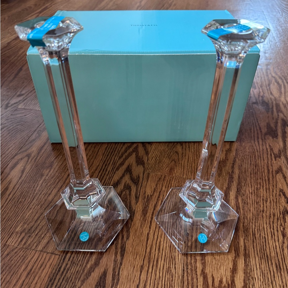 Brand new, never used Tiffany & Co 11 inch candlesticks.